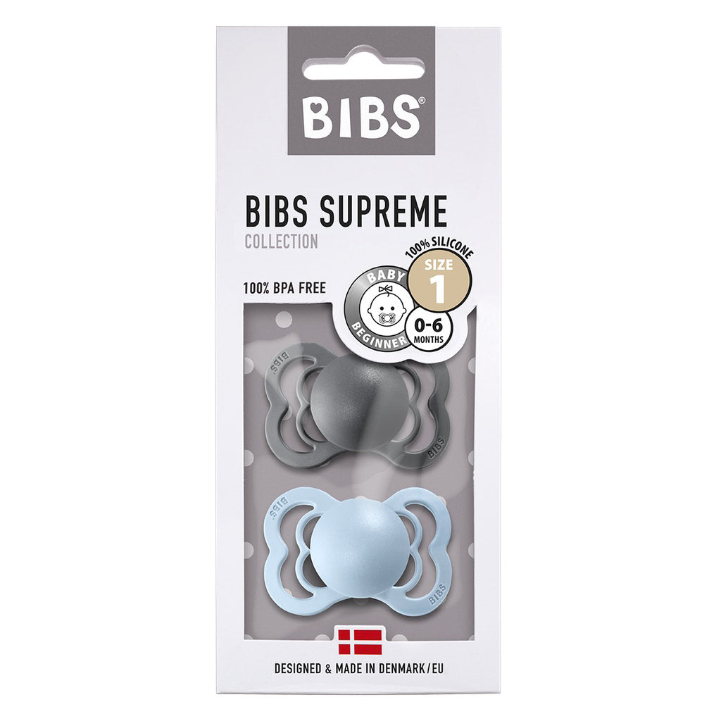 Set de 2 Chupetes Supreme Talla 1 Silicone Iron/Baby Blue BIBS- Depto51