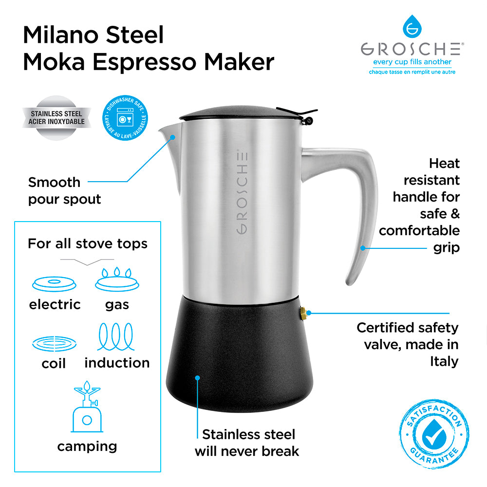 Cafetera Moka Grosche Milano Steel Aluminio 6 Tazas GROSCHE- Depto51