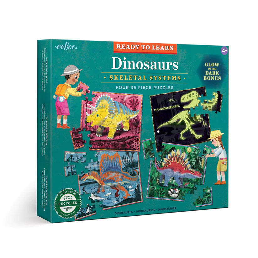 Set de 4 Puzzles 36 Piezas Dinosaurios Brillan En La Oscuridad EEBOO- Depto51