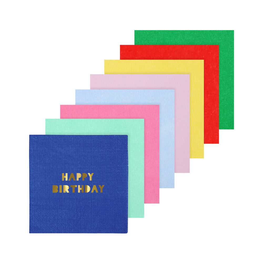 Set de 16 Servilletas Happy Birthday 8 Colores Básicos Pequeñas MERI MERI- Depto51