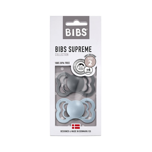 Set de 2 Chupetes Supreme Talla 2 Silicone Iron/Baby Blue BIBS- Depto51
