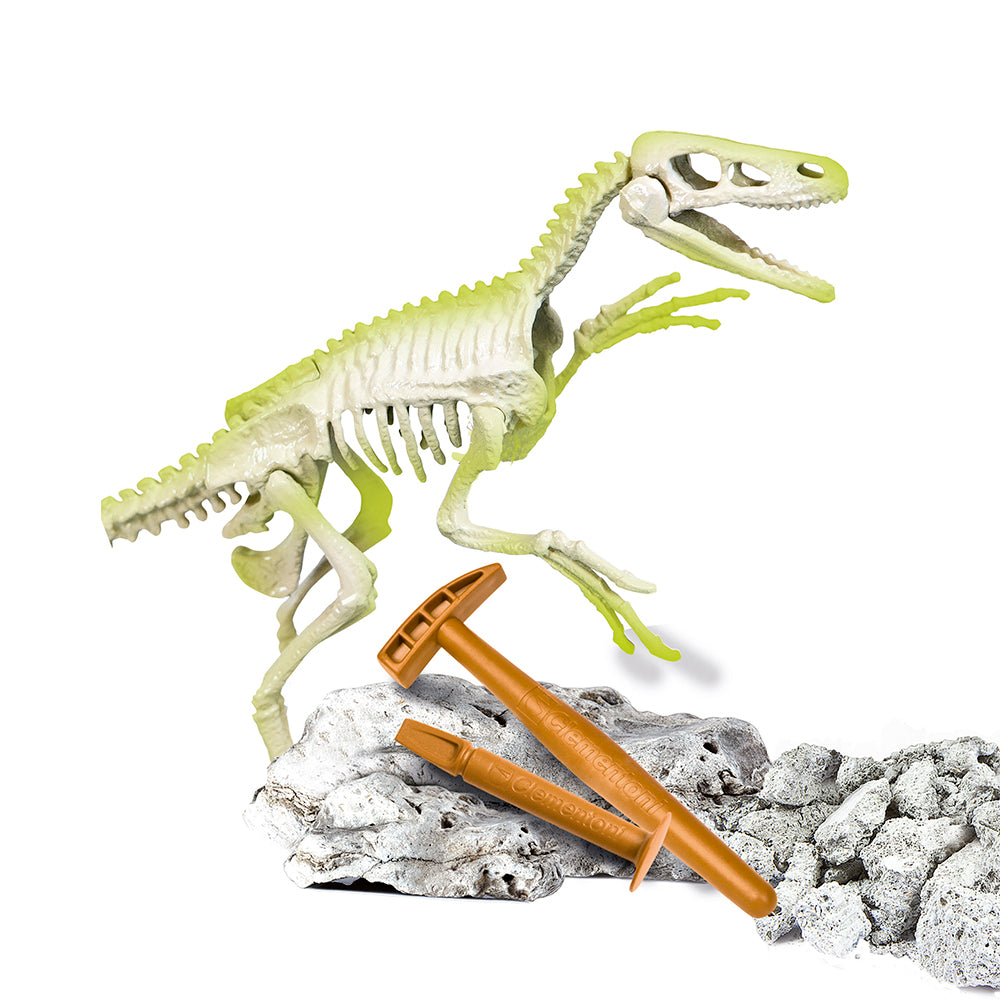 Juego de Ciencia Arqueología Dinosaurio Velociraptor Fluorescente CLEMENTONI- Depto51