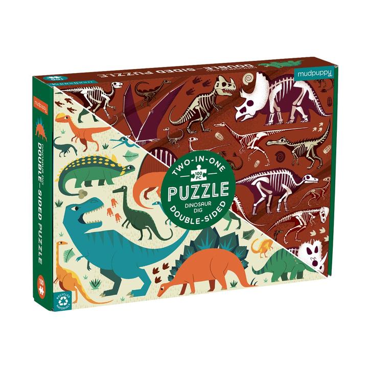 Puzzle Doble 100 piezas Dinosaurios MUDPUPPY- Depto51