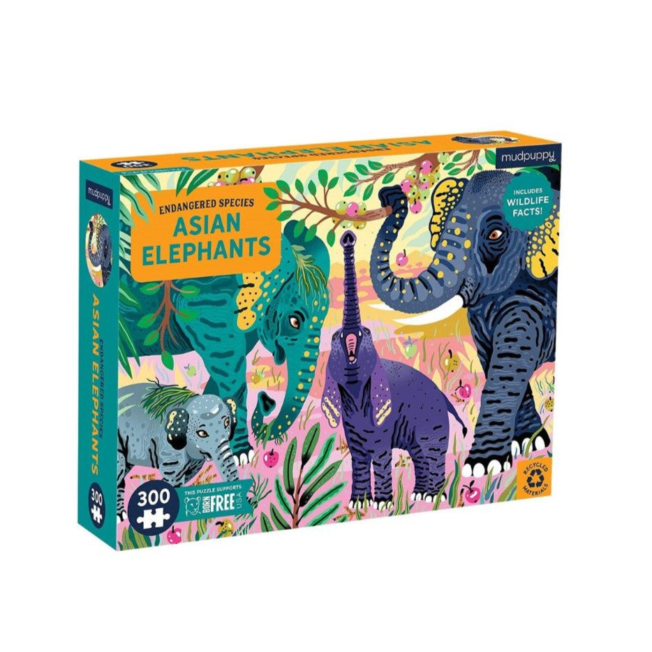 Puzzle 300 Piezas Elefante Asiático en Peligro de Extinción MUDPUPPY- Depto51