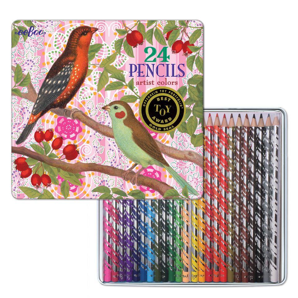 Caja Metálica 24 lápices de colores Pájaros EEBOO- Depto51
