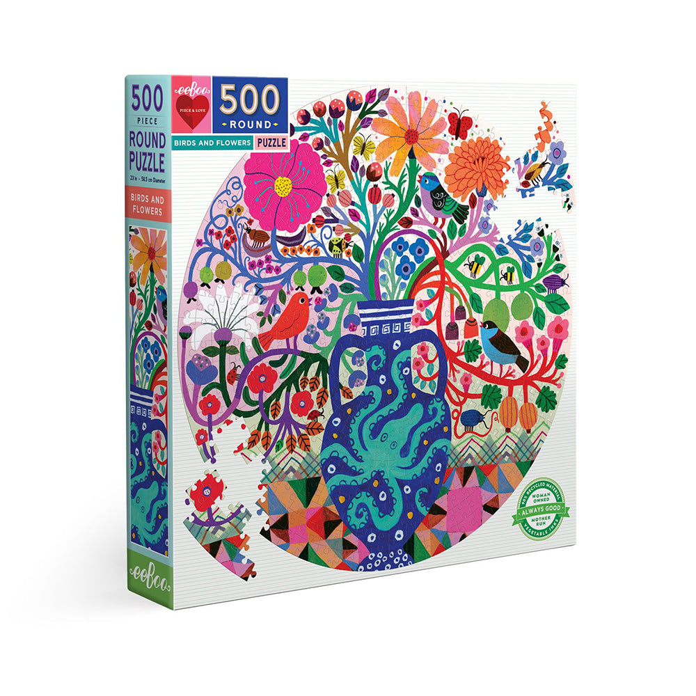 Puzzle Redondo 500 Piezas Pájaros y Flores EEBOO- Depto51