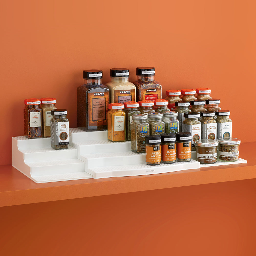  oSpaceAid - Organizador de especias extraíble para gabinete,  organizador de condimentos para armarios de cocina, con 20 etiquetas y  marcador de tiza : Hogar y Cocina